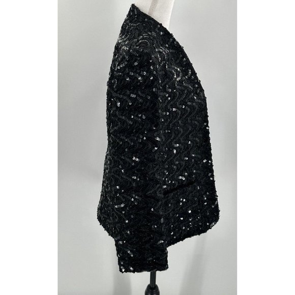 Miss H Jacket Blazer Black Sequins Long Sleeve Open Front Holiday Lined Medium - Picture 8 of 11